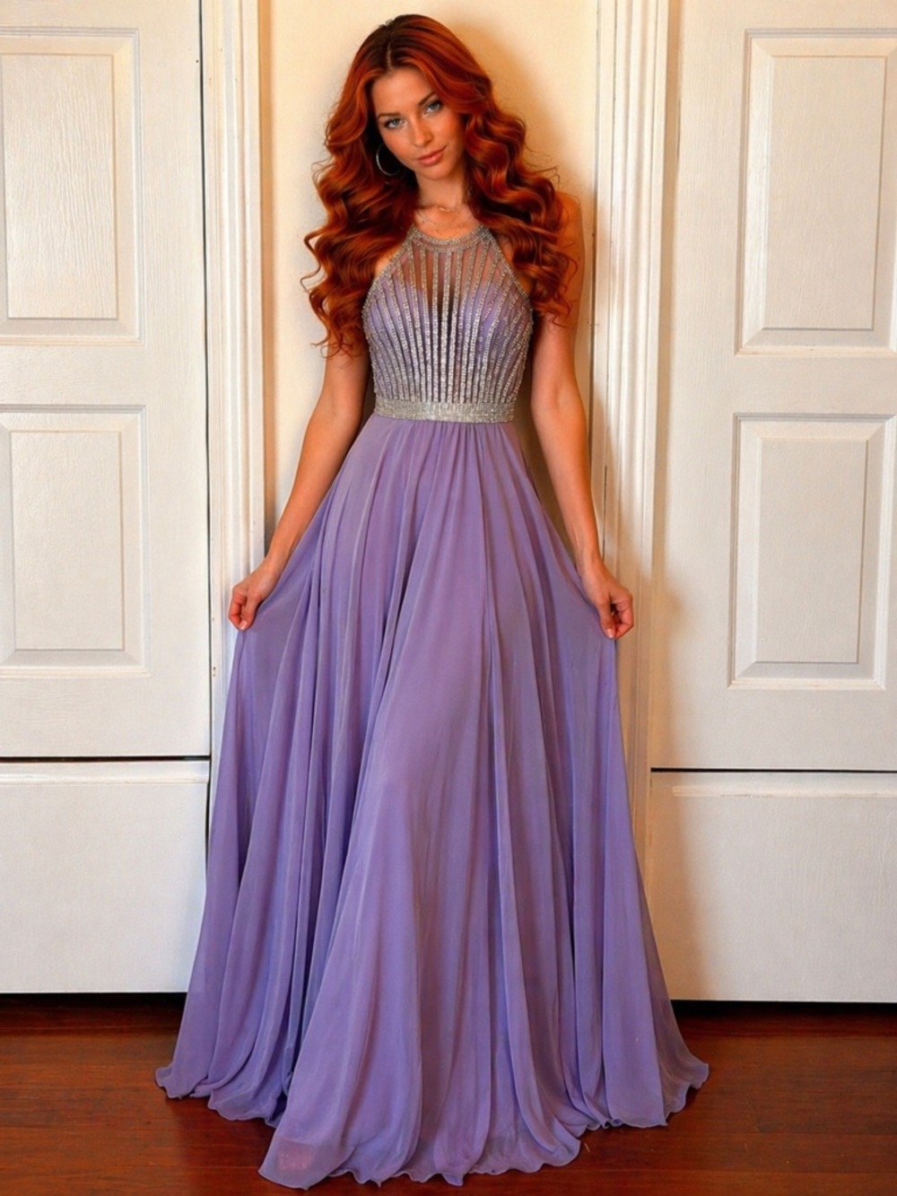 JVN by Jovani Lavender Strapless Beaded A-Line Prom Gown